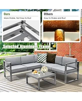Gymax 4 Piece Aluminum Patio Furniture Set Outdoor Conversation Set w/ Coffee Table & Cushions