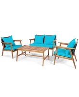 Gymax 4 Piece Patio Conversation Set Outdoor Furniture Set w/ Cushions