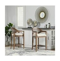 Mid-Century Modern 26" Counter Stool, 1PK Cane Back Bar Chair, Solid Oak Frame for Kitchen Island & Home Bar-The Pop