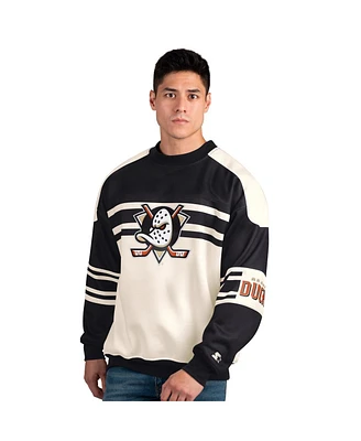 Starter Men's Cream/Black Anaheim Ducks Defense Fleece Crewneck Pullover Sweatshirt