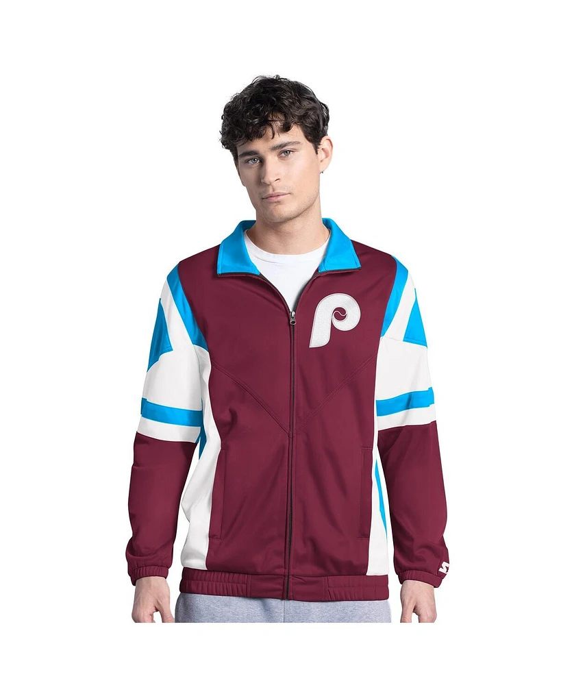 Starter Men's Burgundy/Light Blue Philadelphia Phillies Contender Tricot Full-Zip Track Jacket