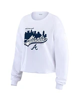 Wear by Erin Andrews Women's White Atlanta Braves Domestic Postcard Long Sleeve T-Shirt