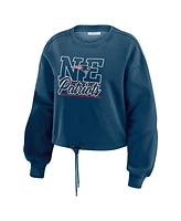 Wear by Erin Andrews Women's Navy New England Patriots Washed Fleece Long Sleeve T-Shirt & Shorts Lounge Set
