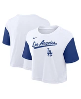 Nike Women's White/Royal Los Angeles Dodgers Script Cropped Performance T-Shirt