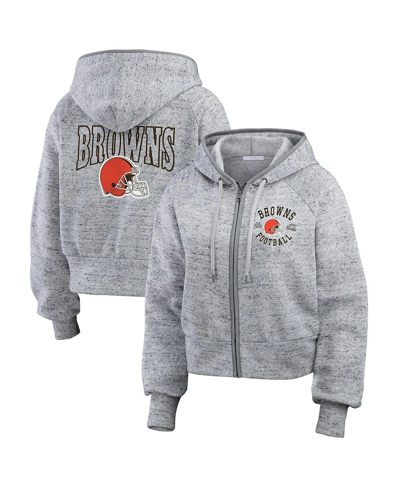 Wear by Erin Andrews Women's Heather Gray Cleveland Browns Speckled Fleece Cropped Full-Zip Hoodie