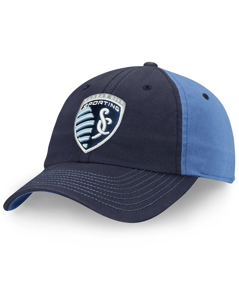 Fanatics Men's Navy/Blue Sporting Kansas City Iconic Blocked Fundamental Adjustable Hat
