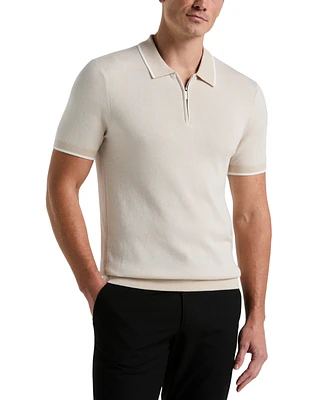 Perry Ellis Men's Bi-Color Stitch Quarter-Zip Short Sleeve Polo Shirt