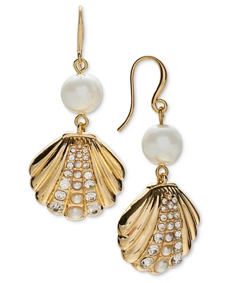 Charter Club Gold-Tone Pave Shell & Imitation Pearl Drop Earrings, Exclusively at Macy's
