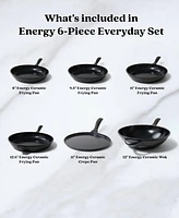 Alva Energy 6-Piece Premium Nonstick Cookware Set - Everyday Frying Pans, Skillet, Wok & Crepe Pan - Non-Toxic, Pfas/Pfoa/Ptfe-Free
