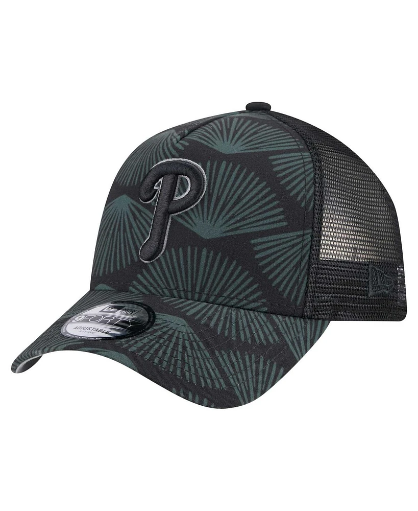New Era Men's Black Philadelphia Phillies 9FORTY A-Frame Trucker Adjustable Hat