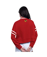 Starter Women's Red Chicago Blackhawks Power Play Cropped Pullover Sweatshirt