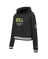 Pro Standard Women's Black New Orleans Pelicans 2024/25 City Edition Chenille Applique Cropped Pullover Hoodie