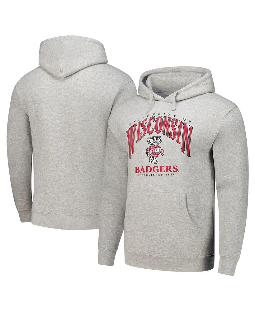 League Collegiate Wear Men's Heather Gray Wisconsin Badgers Tall Arch Essential Pullover Hoodie