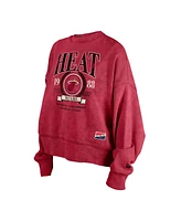 New Era Women's Red Miami Heat Hardwood Classics Enzyme Wash Oversized Boxy Pullover Sweatshirt