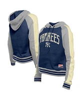 New Era Women's Navy York Yankees Throwback Cropped Raglan Pullover Hoodie