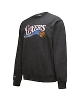 Mitchell & Ness Men's Black Philadelphia 76ers Hardwood Classics Blackout Collection Snow Washed Pullover Sweatshirt