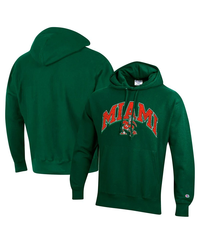 Champion Men's Green Miami Hurricanes Vault Late Night Reverse Weave Pullover Hoodie