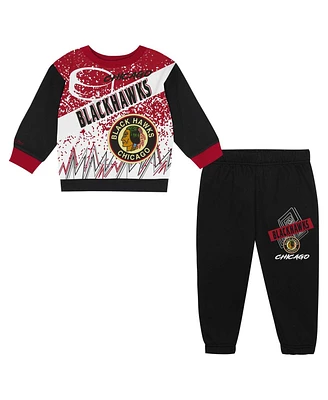 Mitchell & Ness Toddler 2-Piece Chicago Blackhawks Oversized Block Buster Fleece Sweatshirt and Pants Set
