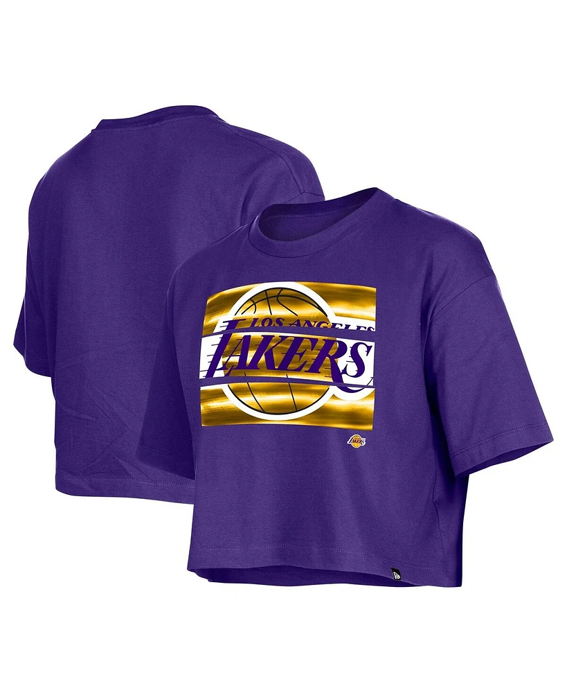 New Era Women's Purple Los Angeles Lakers Oversized Boxy Crop T-Shirt