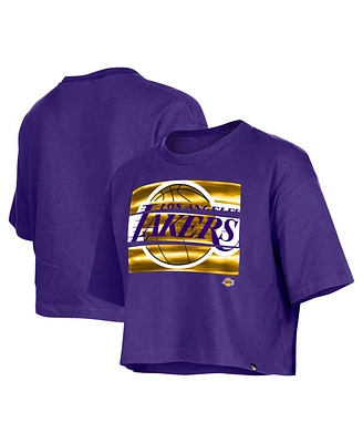 New Era Women's Purple Los Angeles Lakers Oversized Boxy Crop T-Shirt
