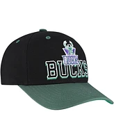 Mitchell & Ness Men's Black/Hunter Green Milwaukee Bucks Backside Script Two-Tone Pro Crown Adjustable Hat