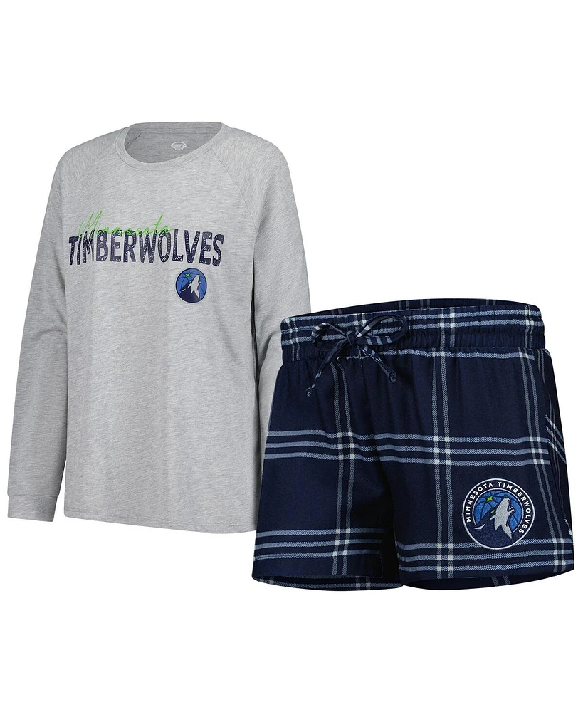 Concepts Sport Women's 2-Piece Minnesota Timberwolves Petition Long Sleeve Top and Shorts Set