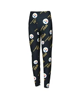 Concepts Sport Women's Black Pittsburgh Steelers Breakthrough Allover Print Knit Sleep Leggings