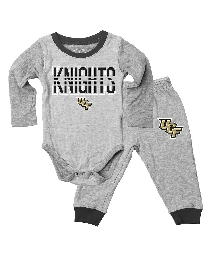 Wes & Willy Baby Boys and Girls Heather Gray Ucf Knights Jie Long Sleeve Bodysuit Pants