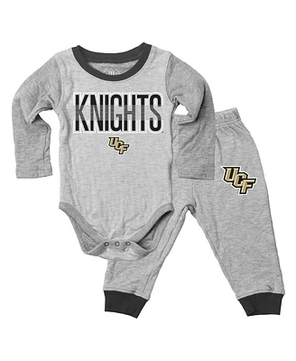 Wes & Willy Baby Boys and Girls Heather Gray Ucf Knights Jie Long Sleeve Bodysuit Pants