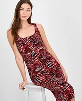 Bar Iii Women's Abstract-Print Mesh Ruched Midi Dress, Exclusively at Macy's