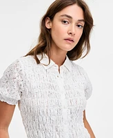 Lucky Brand Women's Smocked Lace Button-Front Top