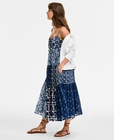 Lucky Brand Women's Patchwork Printed Sleeveless Tiered Midi Dress