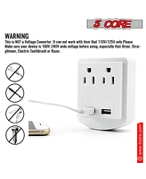 5 Core European Travel Plug Adapter, International Power Plug w/ 2 Usb, 2 Outlet Surge Protector Adaptor Charger