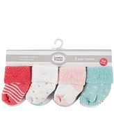 Luvable Friends Baby Girls Newborn Terry Socks, Coral Dot 16-Piece