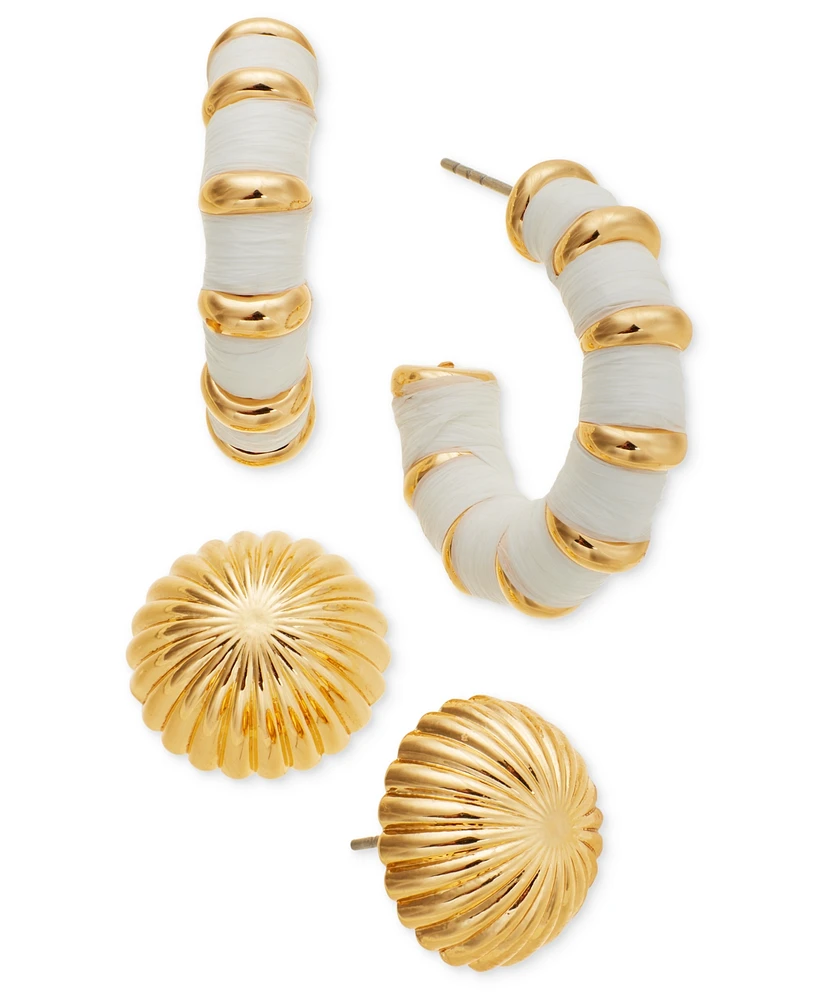 On 34th Gold-Tone 2-Pc. Set Paper-Wrapped Hoop & Textured Stud Earrings, Exclusively at Macy's