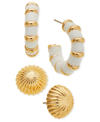 On 34th Gold-Tone 2-Pc. Set Paper-Wrapped Hoop & Textured Stud Earrings, Exclusively at Macy's