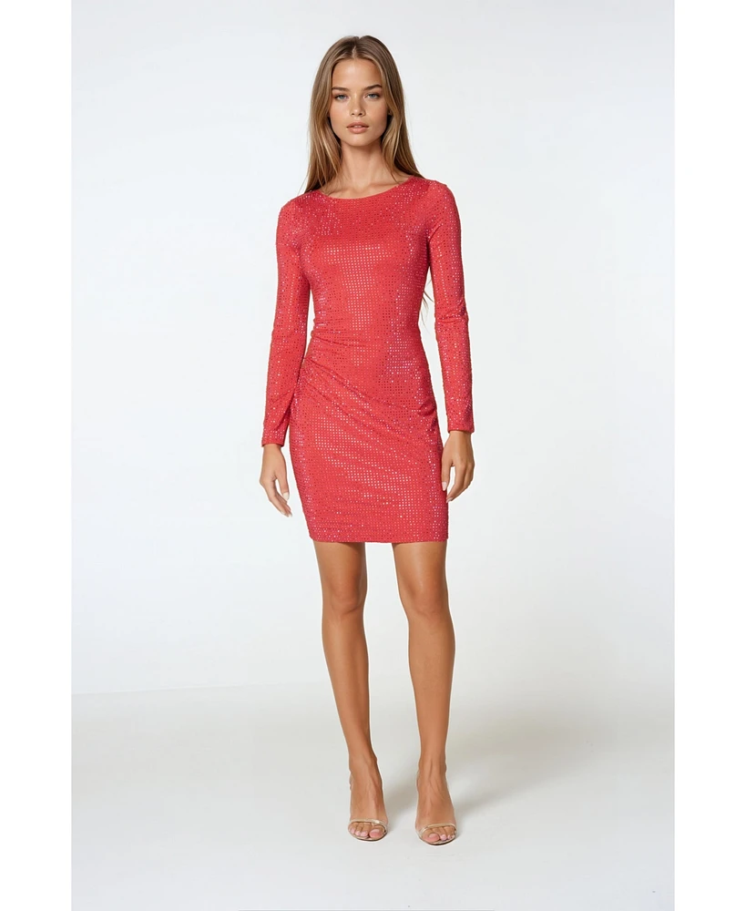 Bebe Women's Long Sleeve Crystal Midi Dress
