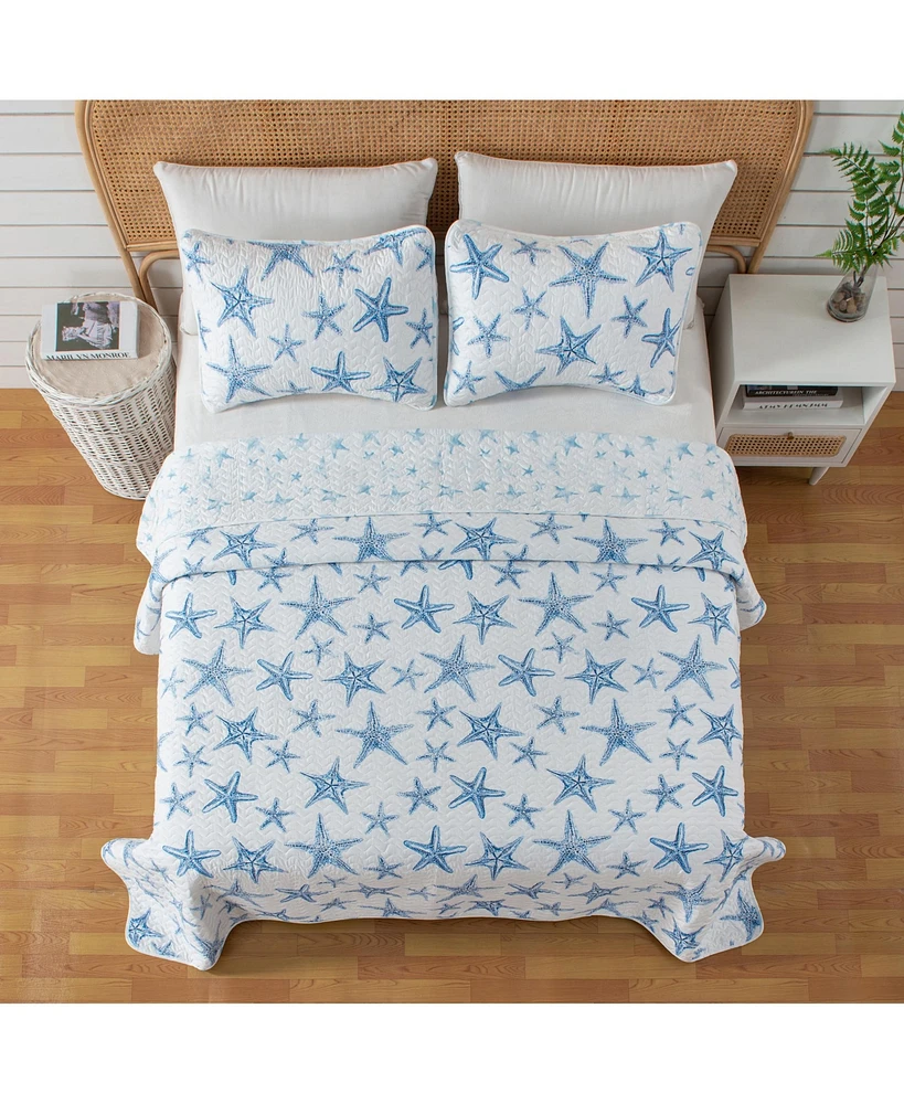 Linery & Co. Blue Starfish Microfiber Quilt Set With Shams