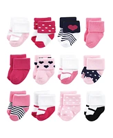 Luvable Friends Baby Boys Cotton Rich Terry Socks 24-Pack, Navy Mary Janes, 0-6 Months