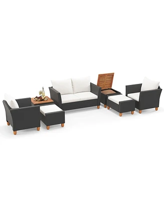 7 Pieces Patio Furniture Pe Rattan Sectional Sofa Set with Armchairs and Table