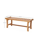 LuxenHome Natural Solid Wood 47.2-Inch Long Rectangle Outdoor Bench