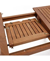 LuxenHome Natural Solid Wood 60"-78" Extending Rounded Rectangle Outdoor Dining Table