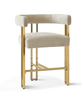 Set of 2 Counter Height Bar Stools, 25" Upholstered Chairs with Gold Metal Legs, Curved Back & Armrests-Maison Boucle