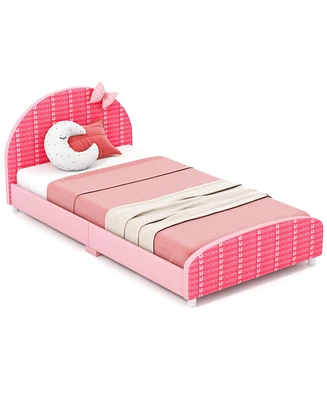 Wood Upholstered Twin Bed Platform with Slat Support