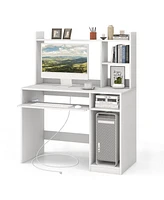 Home Office Computer Desk with Bookcase Keyboard Tray and Cpu Stand
