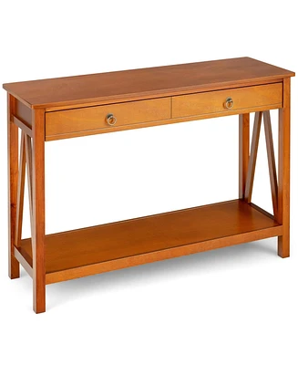 Console Table with Drawer Storage Shelf for Entryway Hallway-Cherry