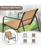 3 Pieces Patio Conversation Set Outdoor Metal Chair & Table Tempered Glass Top