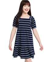 Tommy Hilfiger Big Girls Rope Stripe Tiered Short Sleeve Dress
