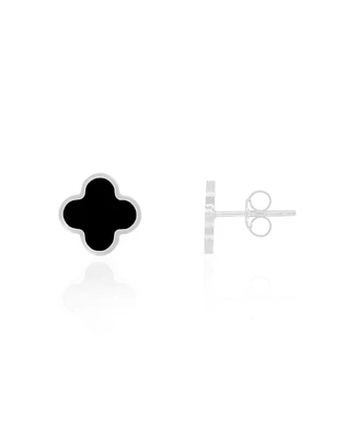 The Lovery Small Onyx Clover Stud Earrings 14K White Gold