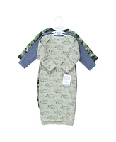 Hudson Baby Boys Thermal Gown 3pk, Sage Dinosaur